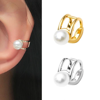 1 БР Модерни геометрични открити обеци-клипове с имитация на перлата на ухото без дупки, Малки украшения-белезници от ушния хрущял златен цвят