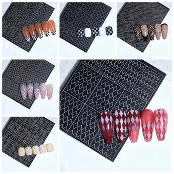 1 Лист, цветни стикери за нокти с английски букви, Елегантни 3D релефни лепенки за нокти, творчески окачване за нокти в клетка в шахматна дъска модел