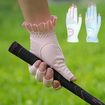 1 чифт женски диша спортни ръкавици с отворени пръсти, дамски ръкавици за голф, на лявата и на дясната ръка, тренировъчен калъф за отпечатъци в стил мозайка с рюшами