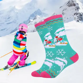 1 Чифт Нежни ски чорапи, Удобни памучни чорапи, абсорбиращи потта, За момчета и момичета, Дебели чорапи за сноуборд-Широко прилагане