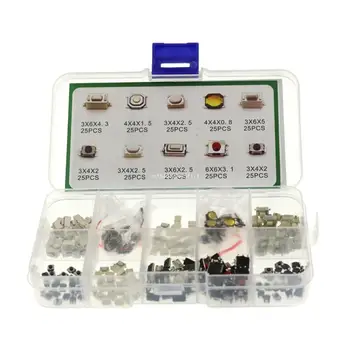 10 вида за сензорна опаковки, малки за ключове, микро-бутони, смесени проби, 250 парчета по 25 вида на всяка совалка