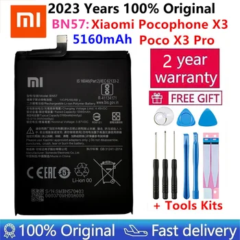 100% Оригинална батерия Xiao mi BN57 капацитет 5160 ма за телефон Xiaomi Pocophone X3 Poco X3 Pro, сменяеми батерии