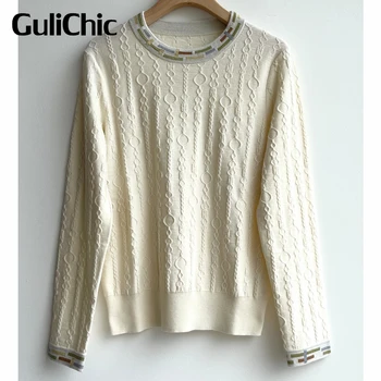 12.1 GuliChic Мек Удобен вълнен пуловер с геометричен модел Argyle, Жаккардовый вязаный пуловер, топ за жени