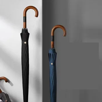 16K Директен дълга дръжка Мъжки бизнес стил 125 см Ветрозащитный чадър Дървена чанта glof Umbrella