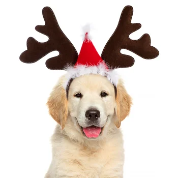 1бр Коледни Оленьи рога, декоративни шапки за кучета и котки (червен кафе)