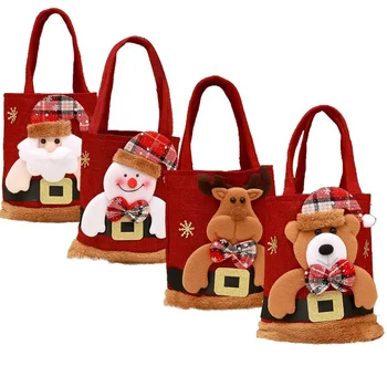 1БР Нов Коледен чанта на Дядо Коледа Детски Коледни Подаръци Чанта за бонбони Елегантна ленена коледна торбичка за бонбони с принтом на Дядо Коледа