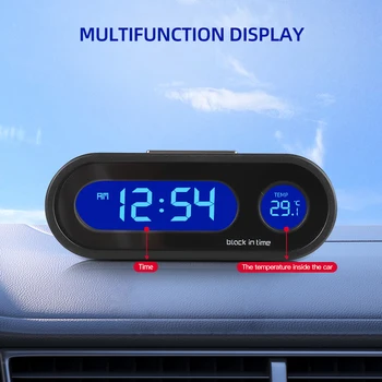 2 в 1 за Цифрови автомобилни LCD часовници Температурен термометър с притежател на Мини-табло Електронно време на Синя подсветка Универсален