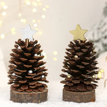 2 елемента Мини-Коледна елха Фестивал на борови шишарки Коледна украса Коледна елха от борови шишарки