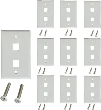2-портов стенни плоча Keystone (10 бр), единични стенни плочи за конектор RJ45 Keystone и модулни вложки, бял