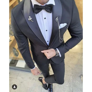 2020 Нови Модни Черни Приталенные мъжки Сватбени костюми, Мъжки костюми, Официални Бизнес сакото на Костюма е Подходящ за мъже Смокинг-Костюм