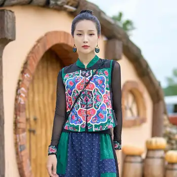 2023 бродерия в китайския етнически стил, многоцветен апликация, дизайн плат, жилетка с висока яка, женски жилетка без ръкави в стил ретро, s843