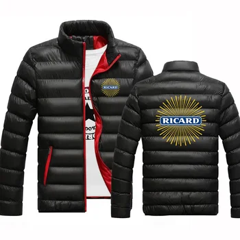 2023 Есен Зима Мъжки топло палто с логото на Ricard с класически яка-часова, всекидневни сгъсти монофонични жилетка, яке стеганая
