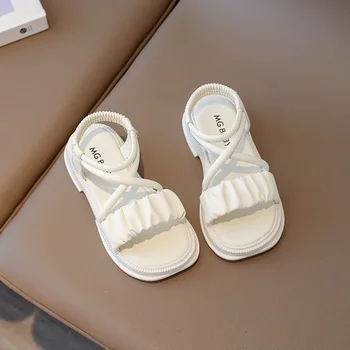 2023 Нови универсални сандали за момичета, однотонная дишаща Корея, модни Детски ежедневни обувки с отворени пръсти, Проста Детски обувки в сгъвката на