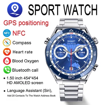2024 NFC Смарт Часовници Мъжки BT Call Sport GPS Track Compass Часовници 454 *454 HD AMOLED Екран за наблюдение на сърдечната честота, ЕКГ Smartwatch За Android