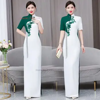 2024 източното подобряване на ципао китайското национално народно рокля с бродерия на цветя рокля qipao елегантна вечерна рокля vestido