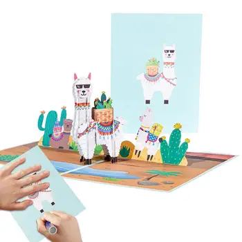 3D Поздравителни картички с животни Алпака, Изскачащи поздравителни картички за рожден Ден, Забавни и креативни, празнични картички честит Рожден Ден