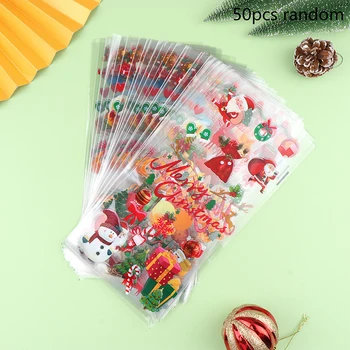50шт Коледна серия Пликове за бонбони Подарък пакет с Дядо коледа-Снеговиком Коледна украса 2024 Коледни подаръчни торбички за опаковане на бисквитка