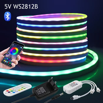 5V WS2812B RGB LED Неонова Светлина Dreamcolor Smart Bluetooth Гъвкави Силиконови Неонови Въжени Светлини с Дистанционно УПРАВЛЕНИЕ Водоустойчива Led Лента 3 м
