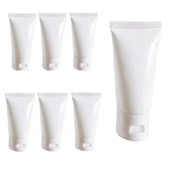 5ШТ 10-100 ml Бели пластмасови бутилки с мек выжимным маркуч за козметична грижа за лицето, флакон за опаковане на крем, лосион, контейнери за нанасяне на проби