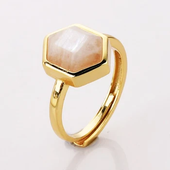 5шт Шестиугольных открити пръстени с бял хрустальным камък в Златен цвят, Регулируема халка на пръста си 2023, Модни дамски бижута и аксесоари на Едро
