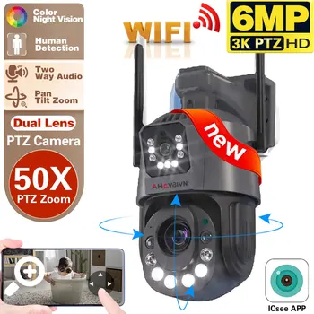 6MP Wifi PTZ IP Камера Външна Двухобъективная С Двоен Екран 50x С 30X Увеличение Откриване на Човек Безжична Камера за Видеонаблюдение 3K