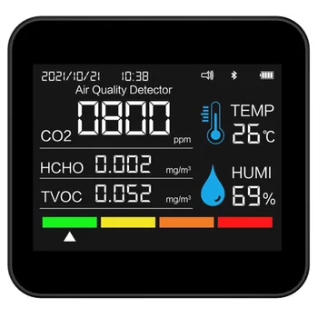 9-в-1 мониторинг на качеството на въздуха, измерване на CO2 приложение БТ Детектор за въглероден диоксид ФПЧ2.5 PM1.0 PM10 Сензор за температура и влажност на въздуха CO2