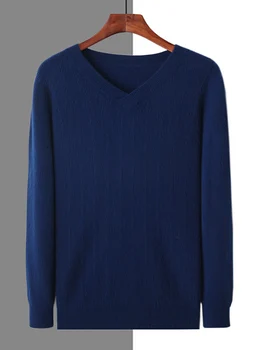 Aliselect/ Мъжки Пуловер от 100% Кашмир от Норка, Есенно-зимна Обикновена Ежедневни Възли Пуловери С V-образно деколте, Топли Скок С Дълъг ръкав Голям Размер