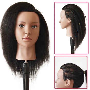 Arican100% Истински Човешки косъм на Главата на Манекена Черни Гъсти Косми 14 инча Афро Тренировъчен Главоболие Комплект Косметологическая Кукла За Полагане на Главата С Клипс
