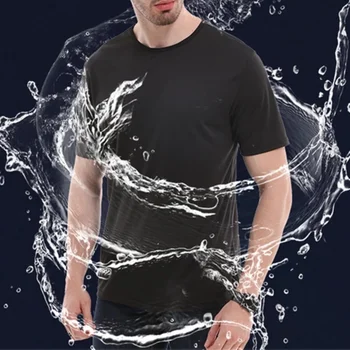 B2986 Креативна гидрофобная, защищающая от замърсяване, водоустойчив однотонная мъжки t-shirt, Мек быстросохнущий топ с къс ръкав, дишащи дрехи