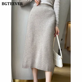 BGTEEVER Есенно-зимни топли плетени поли за жени, елегантна опаковка с висока талия, модерни поли-пуловери, дамски поли