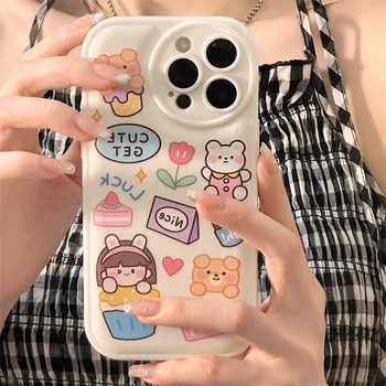 Cartoony мечка късмет cake ins bubble capa за iphone 7 8 plus 11 12 mini 13 14 pro max xsmax x xr калъф за телефон conque