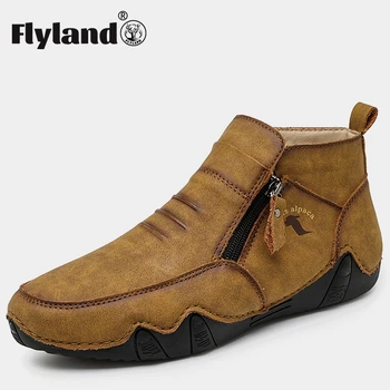 FLYLAND Реколта Класическа дишаща ежедневни обувки ръчна изработка, висококачествени улични удобни леки обувки, ботильоны за мъже