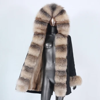 FURYOURSELF 2023 Мода водоустойчив палто от естествена кожа, зимно яке, яка Жена от естествен лисьего кожа, Дълга парка с качулка, топла горна дреха