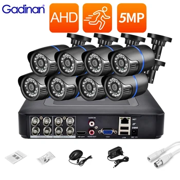 Gadinan H. 265 + 8CH 5MP AHD Камера Система за Сигурност 2/4/6/8 БР Външна Водоустойчива Камера за видео наблюдение С Откриването на Движението Комплект за Видеонаблюдение