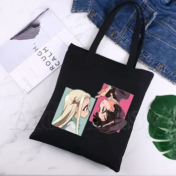 Hanako Kun Дамски сгъваема холщовая чанта през рамо, холщовая чанта-тоут, Еко пазарска чанта, холщовая чанта-тоут, ежедневна чанта за ежедневно използване, черна