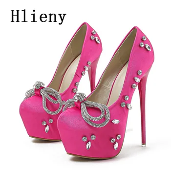 Hlieny/ Пикантен дамски обувки-лодка на платформата с кристали, сандали на висок ток с лък, модни дамски обувки за нощни клубове и партита за стриптизеров