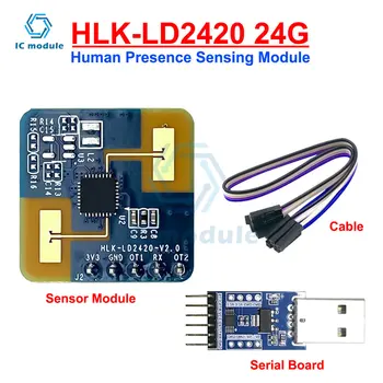 HLK-LD2420 Радарный модул за откриване на присъствието на човек LD24120 24G мм радар Интелигентен сензор вълни