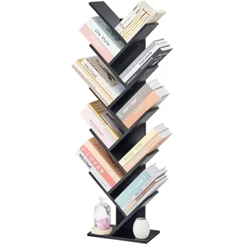 Hocteon 10-ярусная bookshelf от дърво, шкафове с 10 рафтове, отделно стоящи шкафове от дърво, подови рафт за книги