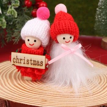 Kawai Мини Коледна Вязаная Капачка Куклени Украса Модел Сладко Момче Момиче Мъпет Домашен Коледен Декор На Работния Плот Подаръци За Нова Година