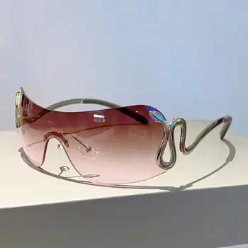 KLASSNUM Модни Моноблочные Слънчеви очила с Крака във формата на Змия с Y2k, Дамски очила без рамки, Нов Модната марка, Дизайнерски Градиентные Нюанси, 1бр