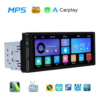 LeeKooLuu Универсален автомобилен MP5 плейър на 1 Din, Bluetooth FM радио, Поддръжка на USB-камера за задно виждане, безжичен Carplay / Android Auto