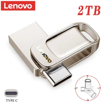 Lenovo USB 3.0 Pendrive 2 В 1 Метална флаш памет с капацитет 2 TB Високоскоростен преносим адаптер Memoria Flash Disk Type-C капацитет 512 GB