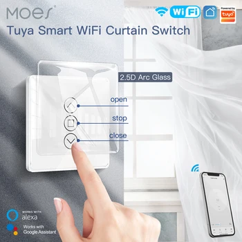 MOES WiFi RF433 Smart 2.5 D Arc Glass Сензорен Прекъсвач Завеси за Преобръщане Пердета, Щори Smart Life / Приложение на Hristo Работи Алекса Google Home