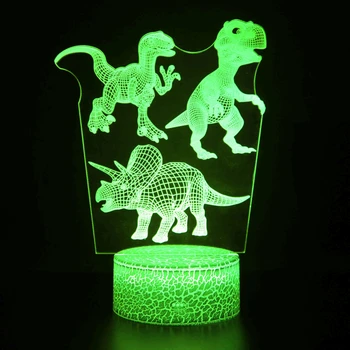 Nighdn Динозавър лека нощ Динозавър лека нощ 3D Илюзия, Играчка Лампа нощна светлина Подарък за момчета Момичета Динозавър тиранозавър рекс 3D лека нощ.