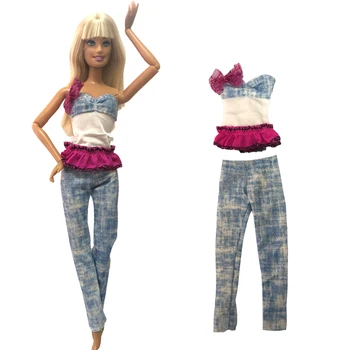 NK 1 бр. Кукла костюм с Модерна риза Летни ежедневни блузи + дънки за кукли Барби Дрехи и Аксесоари за преобличане в игрална къща