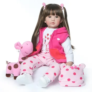 NPK 60 см Висококачествена Възстановената Малката Принцеса Момиче Кукла С Жирафа Очарователен Реалистична Кукла Baby Bonecas Bebe Reborn Menina