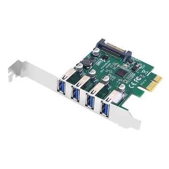 PCIE 1X към картата на разширяване на USB3.2 PCI-E 4 порта Адаптер USB3.2 Множител PCI-E 1X 4X 16X контролер Добавите една карта 5 Gbit/s