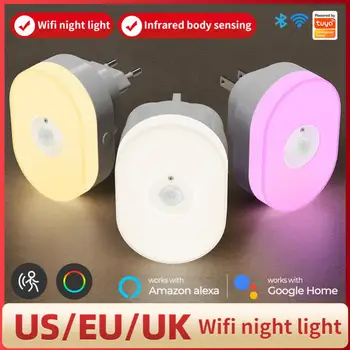 Sasha Smart WiFi Night Light Инфрачервен сензор на човешкото тяло, малка лека нощ, приложението за гласов контрол, Поддръжка на синхронизация Алекса Google Home