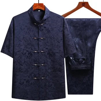 Summer Traditional Chinese Clothing For Men Cotton Linen Floral Printing Собственоръчно Buttons Short Sleeve бельо костюм мъжки