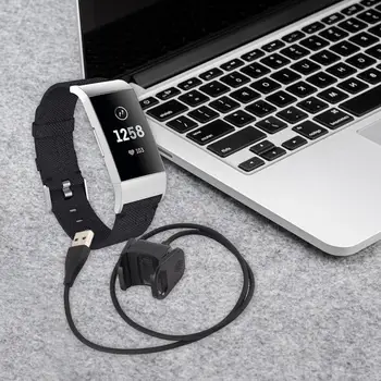 USB кабел за зареждане, скоба за кабел 55 см/100 см, Устойчив гривна за таксуване, Подмяна на адаптер за интелигентни аксесоари fitbit Charge3